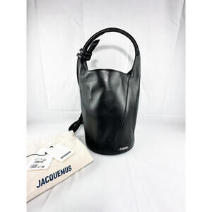 Jacquemus Le Tourni Bag Black Calf Leather Bucket Tote Knotted Handle Italy New